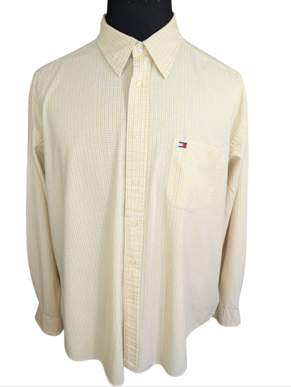 Tommy Hilfiger Y2K Yellow & White Plaid Cotton Button-Down Shirt. XL